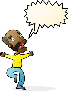 Karikatür ihtiyarı bir insan tarafından çizilen konuşma baloncuğundan korkuyor.