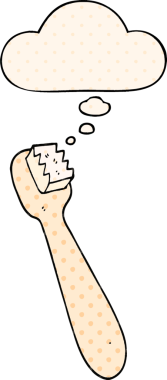Bir insan tarafından çizilmiş çizgi roman tarzında düşünce baloncuklu diş fırçası.