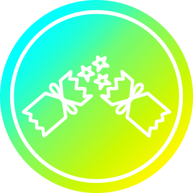 Patlayan noel krakeri dairesel simge ve bir insan tarafından çizilen havalı gradyan bitiş
