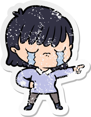 Bir insan tarafından çizilmiş ağlayan karikatürlü bir kadının sıkıntılı çıkartması.