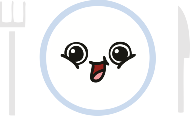 Bir insan tarafından çizilmiş yemek tabağının düz renkli retro karikatürü