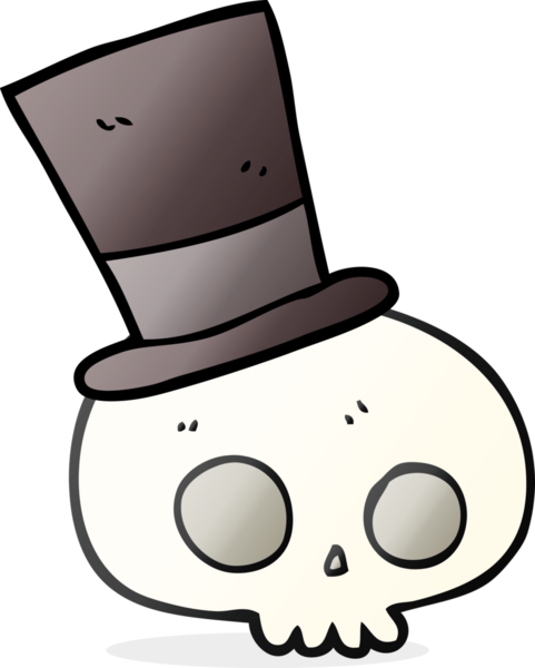 Bir insan tarafından çizilmiş silindir şapkayla çizilmiş bir kafatası.