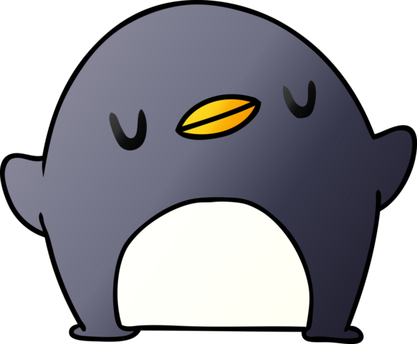 bir insan tarafından çizilmiş sevimli bir penguenin gradyan çizimi kawaii