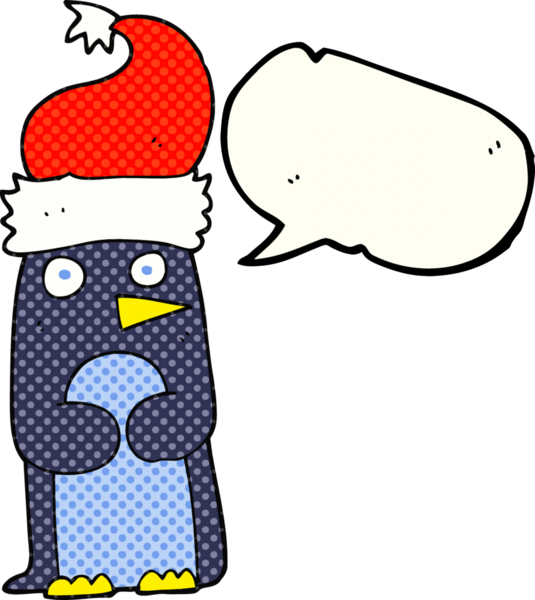 Bir insan tarafından çizilmiş noel şapkalı penguen çizgi filmi.