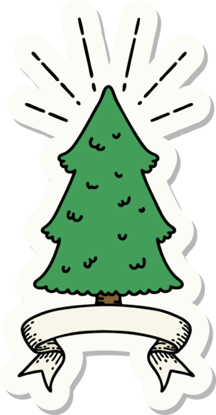 Bir insan tarafından çizilmiş çam ağacının dövme stili çıkartması.