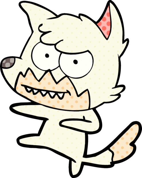 Bir insan tarafından çizilmiş sırıtan tilki çizgi filmi.