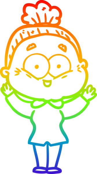 Gökkuşağı gradyan çizgi çizimi Bir insan tarafından çizilmiş mutlu yaşlı kadın