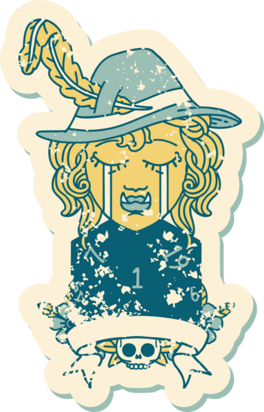 Retro Dövme Tarzı Ağlayan Ork Ozan Karakteri Bir insan tarafından çizilmiş doğal bir D20 rulo