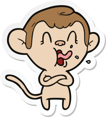 Bir insan tarafından çizilmiş çılgın bir maymun çıkartması.