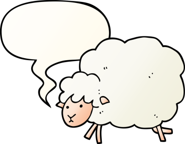 Bir insan tarafından çizilmiş, konuşma baloncuklu çizgi film koyunu.