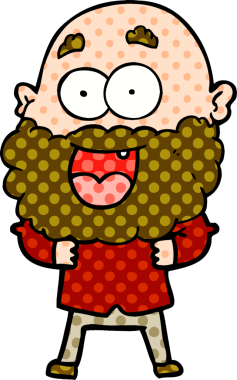 Bir insan tarafından çizilmiş sakallı çılgın, mutlu bir adam.