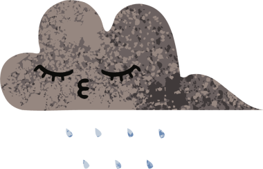 Bir insan tarafından çizilmiş fırtına yağmuru bulutunun retro çizim tarzı karikatürü