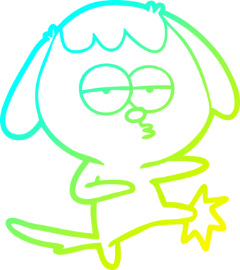 Bir çizgi filmin soğuk gradyan çizimi bir insan tarafından çizilmiş canı sıkılmış bir köpeğin tekme bacağı.