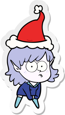 Bir insan tarafından çizilmiş Noel Baba şapkası giymiş, dik dik bakan bir elf kızının el yazısı.