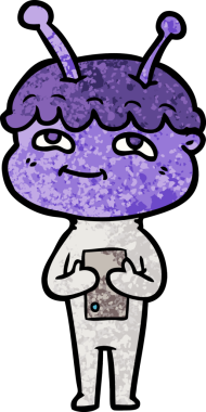 Bir insan tarafından çizilmiş dost canlısı çizgi film uzay adamı.