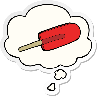 Düşünce baloncuklu buz lolipopu insan tarafından çizilmiş bir çıkartma.