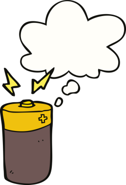 Bir insan tarafından çizilmiş düşünce baloncuklu karikatür bataryası