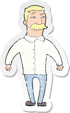 Bir insan tarafından çizilmiş bıyıklı bir karikatürcünün gerilemiş çıkartması.