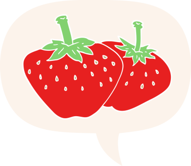 bir insan tarafından çizilmiş retro tarzı konuşma baloncuklu karikatür çileği.