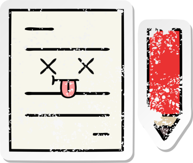 Bir insan tarafından çizilmiş şirin bir çizgi film test kağıdının sıkıntılı çıkartması.