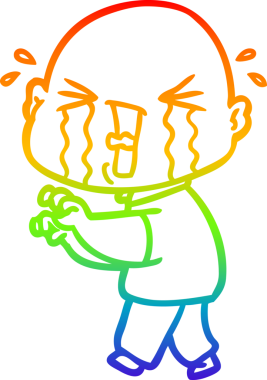 Bir insan tarafından çizilmiş ağlayan kel bir adamın çizgi çizimi.