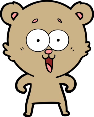 Bir insan tarafından çizilmiş gülen oyuncak ayı çizgi filmi.