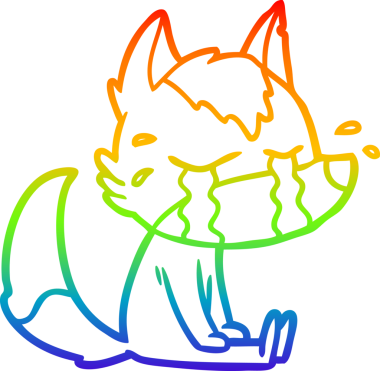 Gökkuşağı gradyan çizgi çizimi bir insan tarafından çizilmiş ağlayan bir kurt.