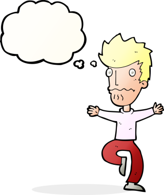 Bir insan tarafından çizilmiş düşünce baloncuğu olan korkmuş bir adam.