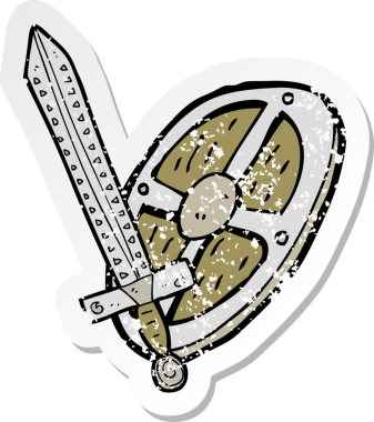 Bir insan tarafından çizilmiş karikatür kalkanının gerilimli çıkartması.