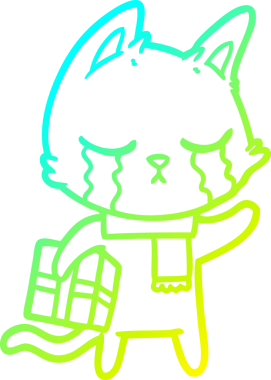 Soğuk gradyan çizgisi, elinde bir insan tarafından çizilmiş Noel hediyesini tutan ağlayan bir çizgi film kedisinin çizimi.