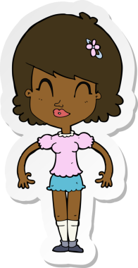 Bir insan tarafından çizilmiş mutlu, güzel bir kadının çıkartması.