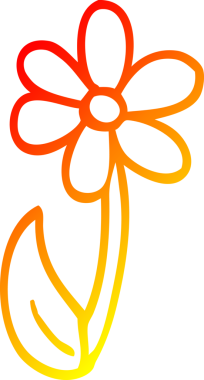 warm gradient line drawing of a cartoon single flower drawn by a human