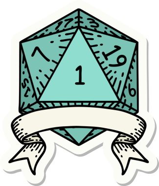 Bir insan tarafından çizilmiş doğal bir d20 zar etiketi.