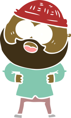 Düz renkli çizgi film sakallı adam bir insan tarafından çizilmiş.