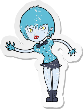 Bir insan tarafından çizilen vampir kız çizgi filminin gerilimli yapıştırması.