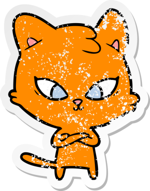 Bir insan tarafından çizilmiş şirin bir çizgi film kedisinin sıkıntılı çıkartması.