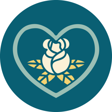 Bir insan tarafından çizilmiş kalp ve çiçeklerin ikonik dövme şekli