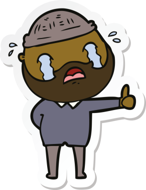 Bir insan tarafından çizilmiş ağlayan sakallı bir adamın çıkartması.