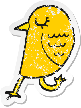 Bir insan tarafından çizilmiş karikatür kuşunun sıkıntılı çıkartması