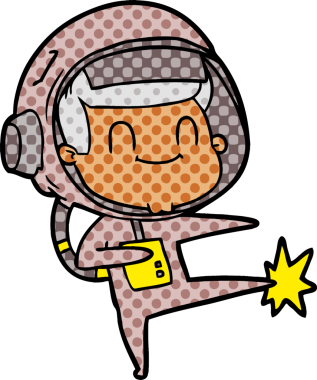 Bir insan tarafından çizilmiş mutlu astronot çizgi filmi.