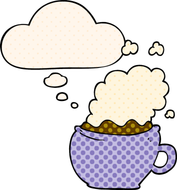 çizgi roman tarzında bir insan tarafından çizilmiş, sıcak kahve fincanı.