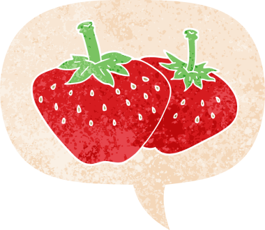 grunge 'da konuşma baloncuğu olan karikatür çileği bir insan tarafından çizilmiş tedirgin geçmiş dokuma tarzı