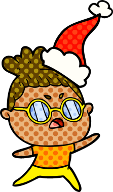 Bir insan tarafından çizilmiş Noel Baba şapkası giyen rahatsız bir kadının el çizimi çizgi roman tasviri.