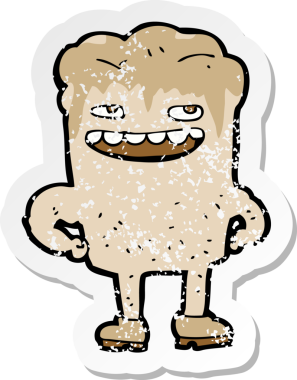 Bir insan tarafından çizilmiş kötü dişli bir çizgi filmin gerilimli çıkartması.