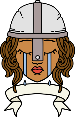 Retro Dövme Tarzı Ağlayan insan savaşçı karakteri Bir insan tarafından çizilmiş pankartıyla