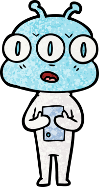 Bir insan tarafından çizilmiş üç gözlü uzaylı çizgi filmi.