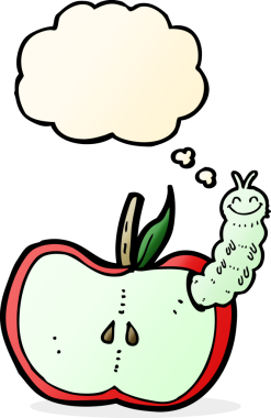 Bir insan tarafından çizilmiş düşünce baloncuklu bir elma.
