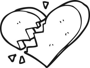 Bir insan tarafından çizilmiş siyah beyaz karikatür. Kırık kalp.