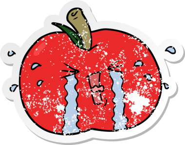 Bir insan tarafından çizilmiş karikatür elmasının sıkıntılı çıkartması.