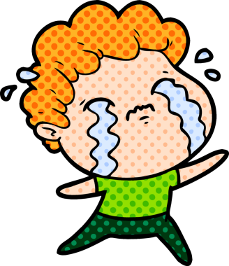 Bir insan tarafından çizilmiş ağlayan çizgi film adamı.